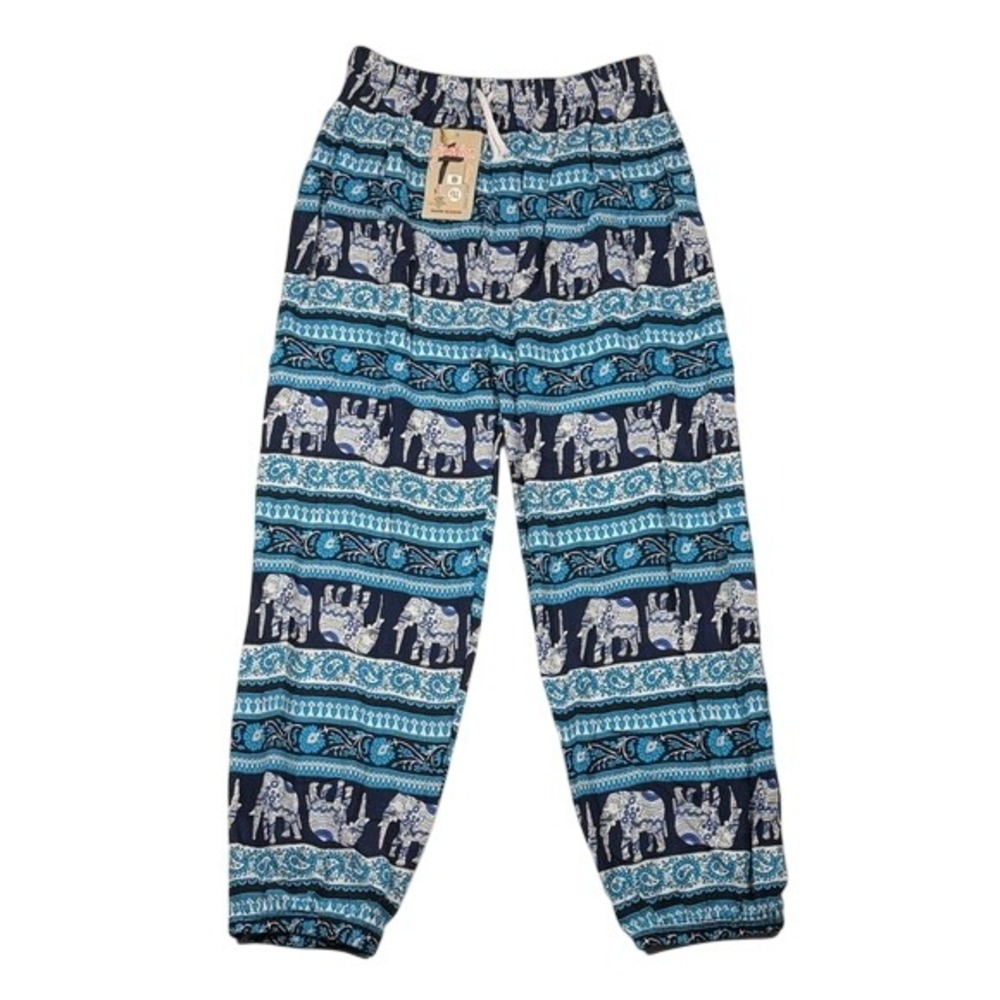 Fashion Women Blue Elephant Print Bohemian Jogger Pants Plus‎ Size 28x26 NWT